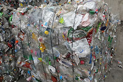 PET bottles separated and baled ready for reprocessing.